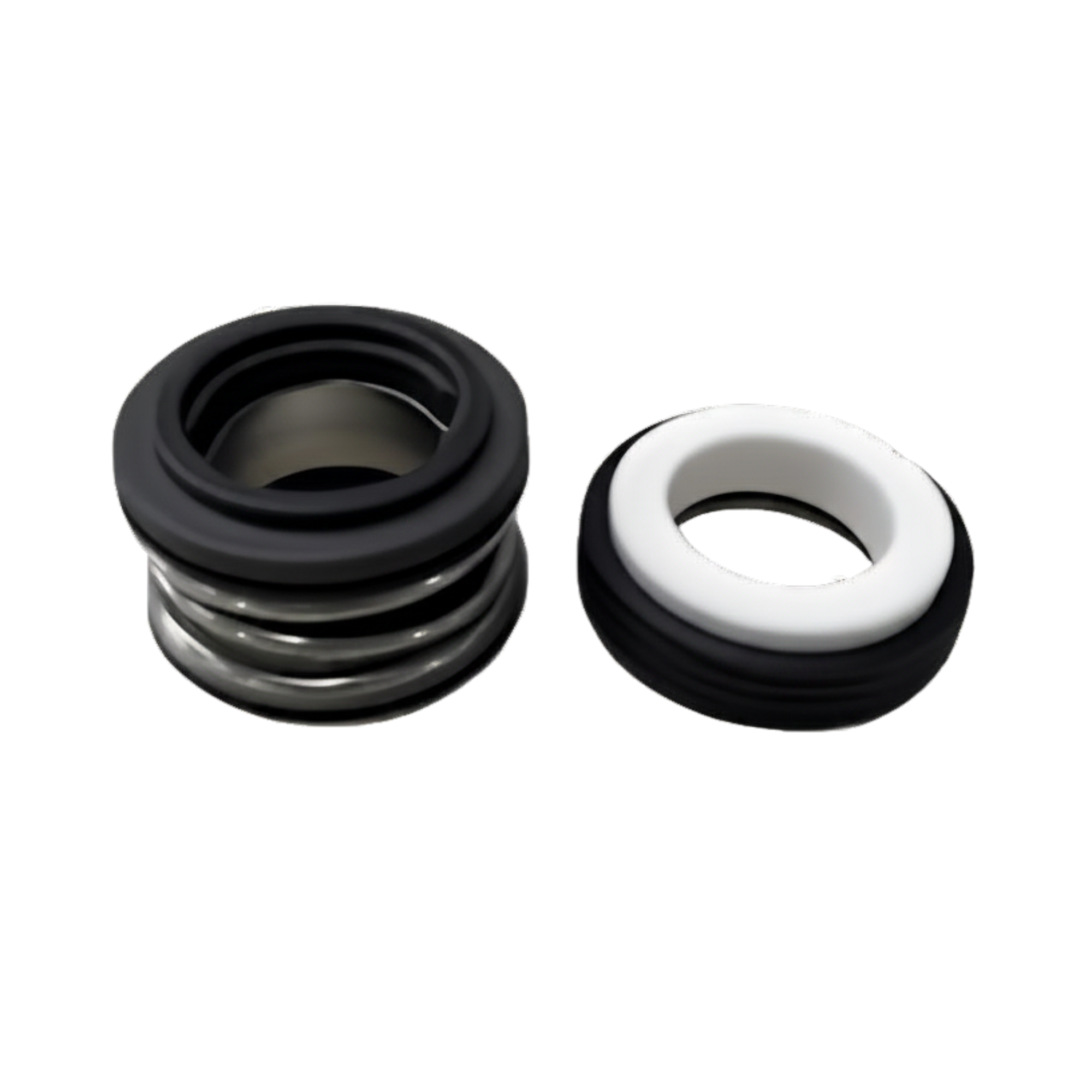 Black mechanical seal on a white background.