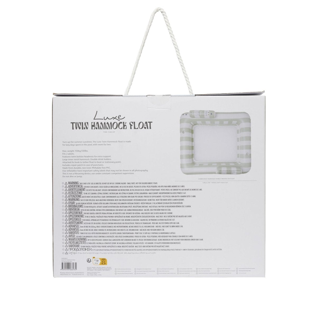 SUNNYLiFE Luxe Twin Hammock Float - The Vacay Soft Olive - Pool Floats