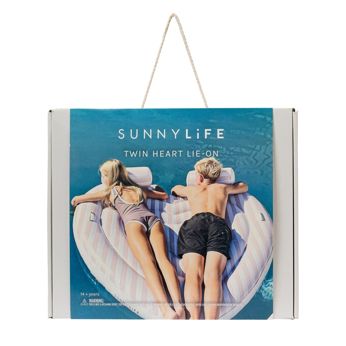 SUNNYLiFE Twin Heart Lie - On Float - Stole my Heart Pink Stripe - Pool Floats