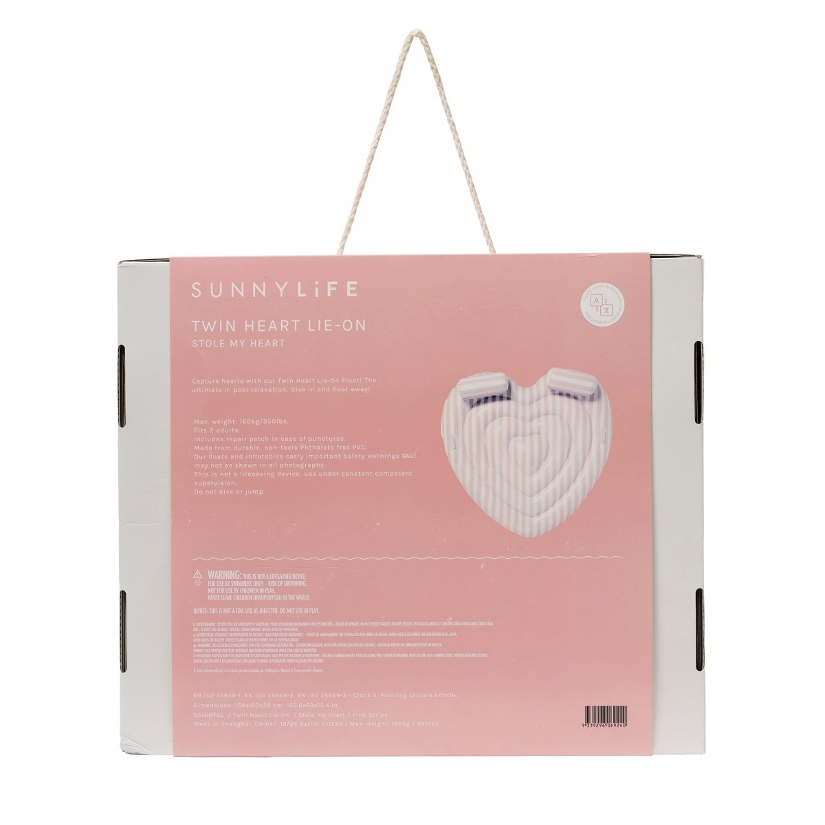 SUNNYLiFE Twin Heart Lie - On Float - Stole my Heart Pink Stripe - Pool Floats