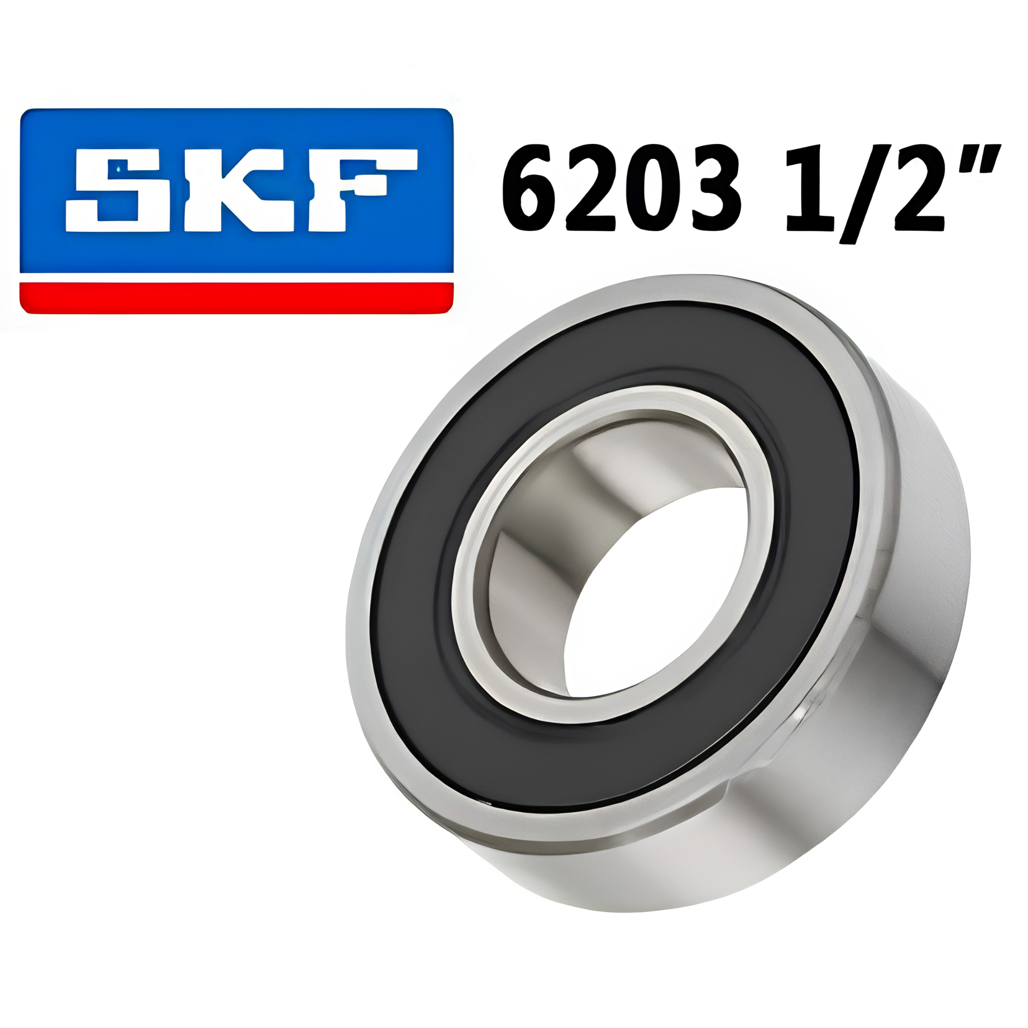 SKF bearing with size 6203 1/2" on a white background