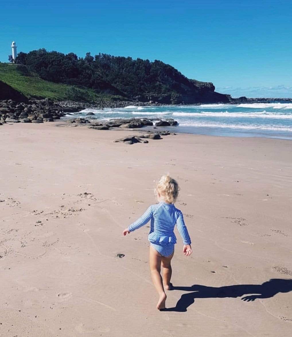 Ellie Long Sleeve Girls Swimsuit - Blue Gingham - Swimwear
