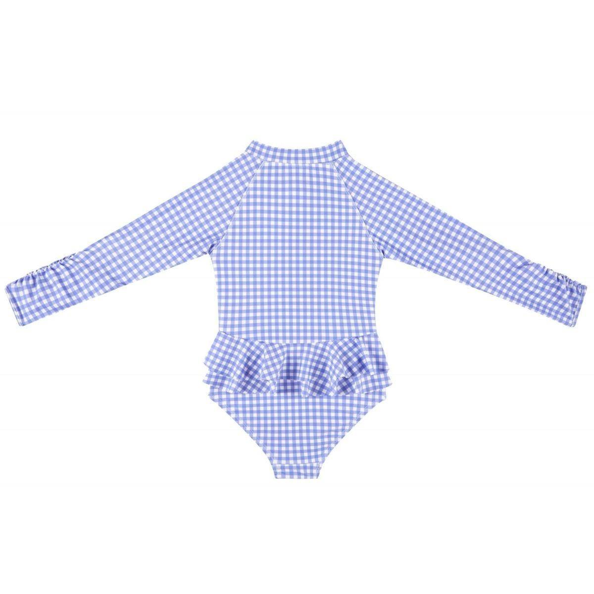Ellie Long Sleeve Girls Swimsuit - Blue Gingham - Swimwear