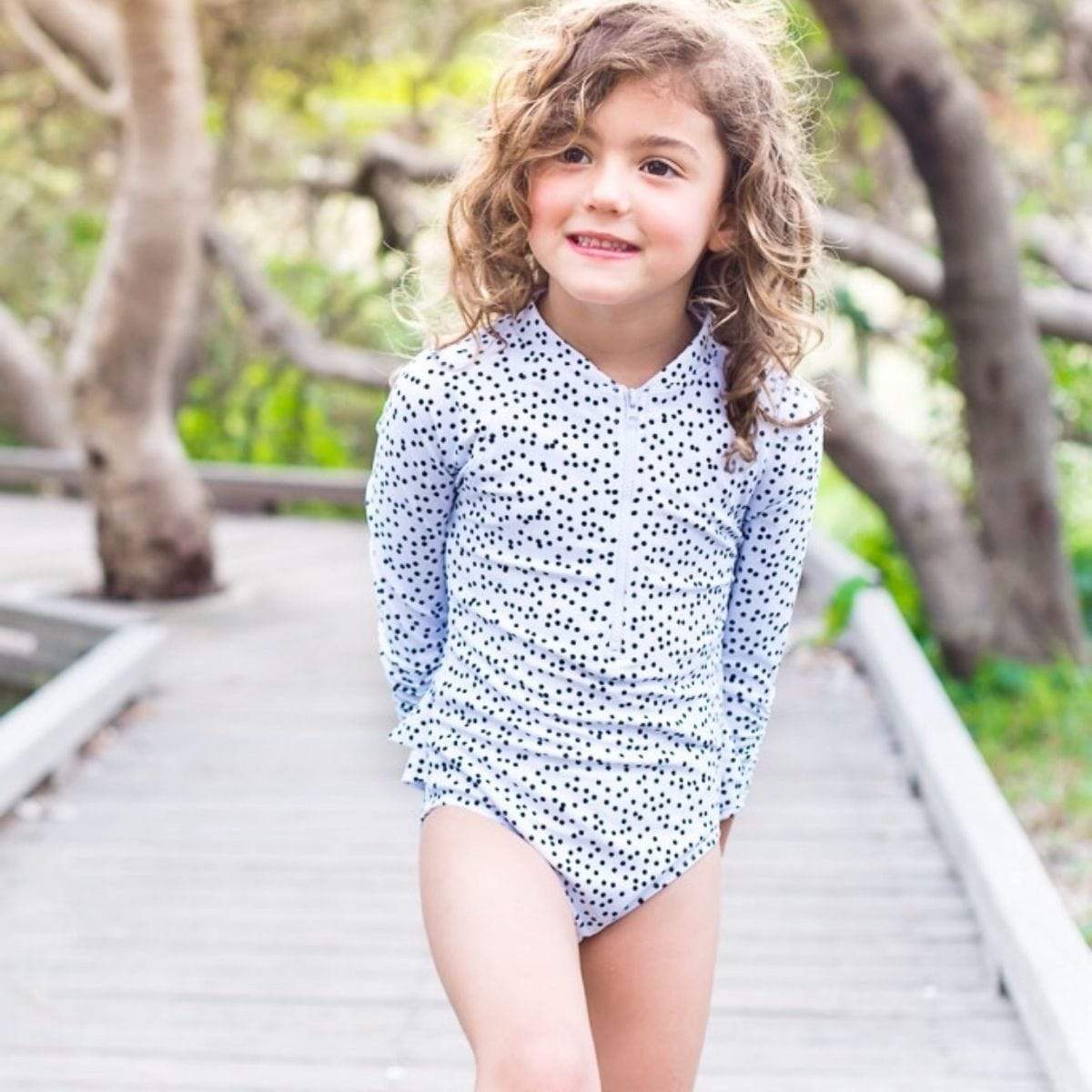 Madison Long Sleeve Girls Swimsuit - Polkadot - Laguna Lifestyle