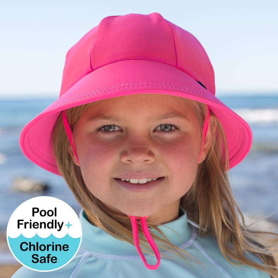 Kids Swim Ponytail Bucket Hat - Candy Pink - Laguna Lifestyle