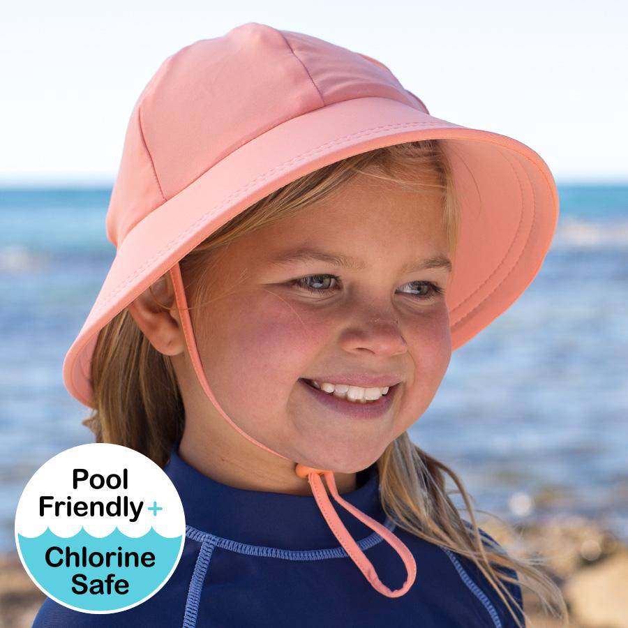 Kids Swim Ponytail Bucket Hat - Peach - Hat