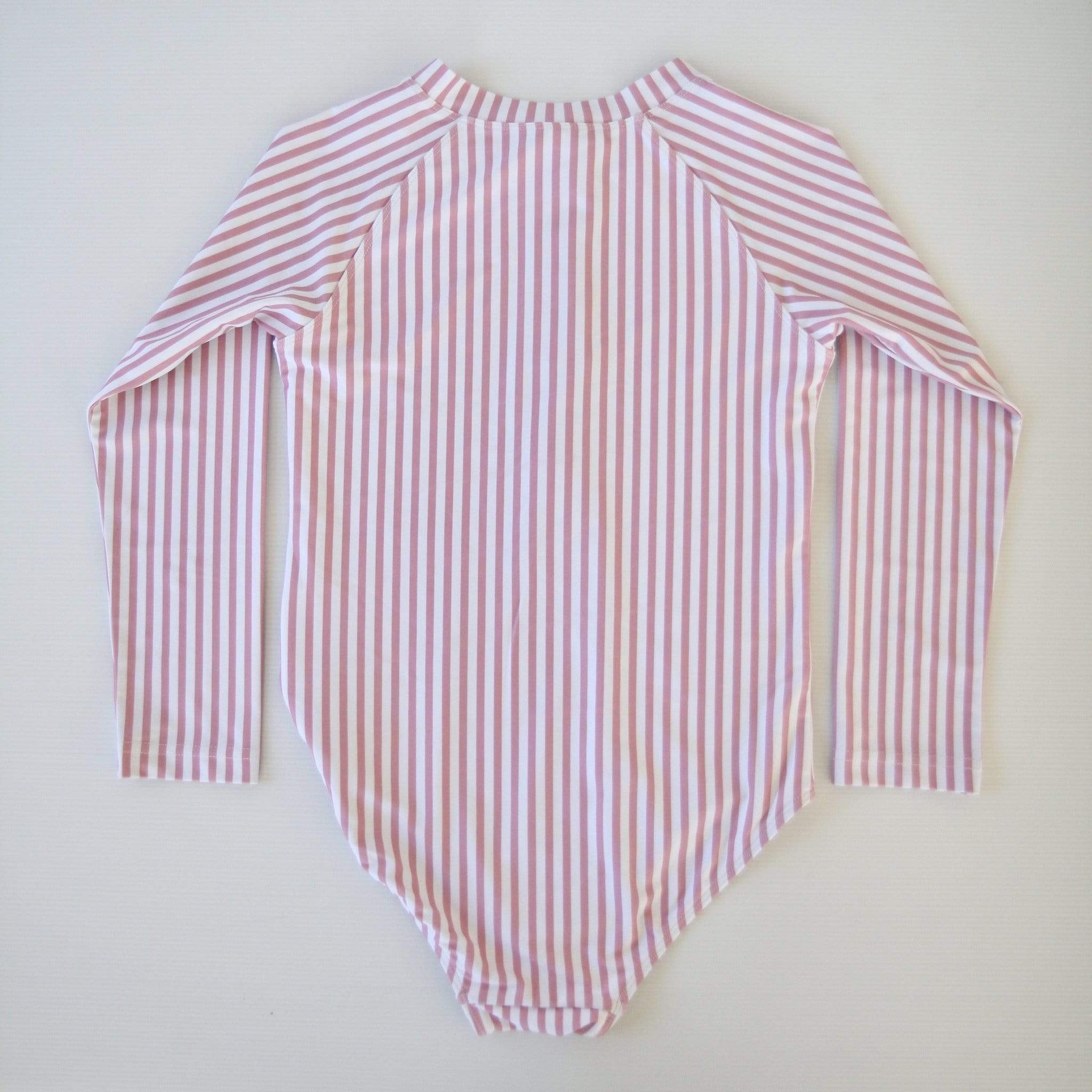 Long Sleeve Zippered Girls Swimsuit - Pink Stripe - Laguna Lifestyle