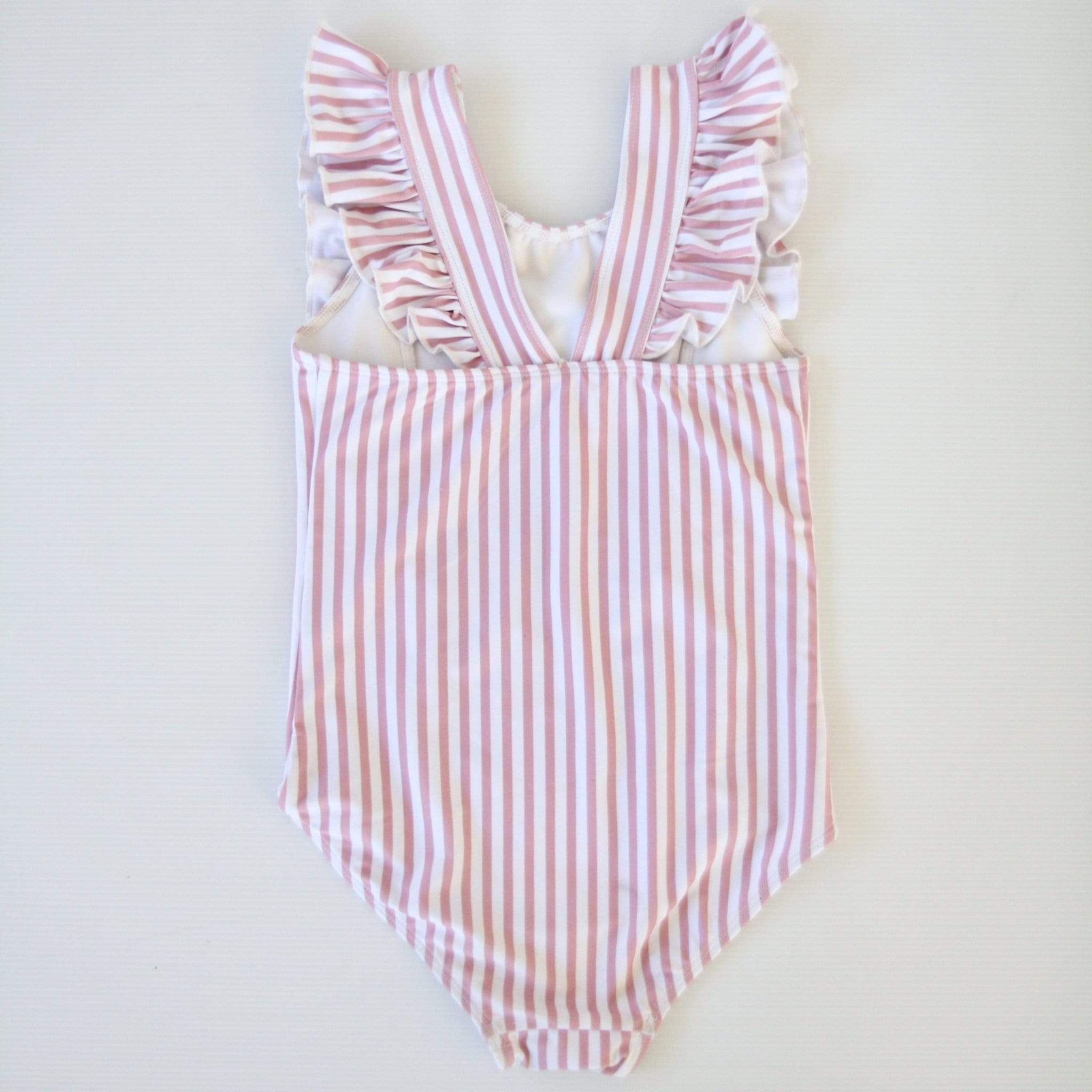 Ruffle One Piece Girls Swimsuit - Pink Stripe - Laguna Lifestyle