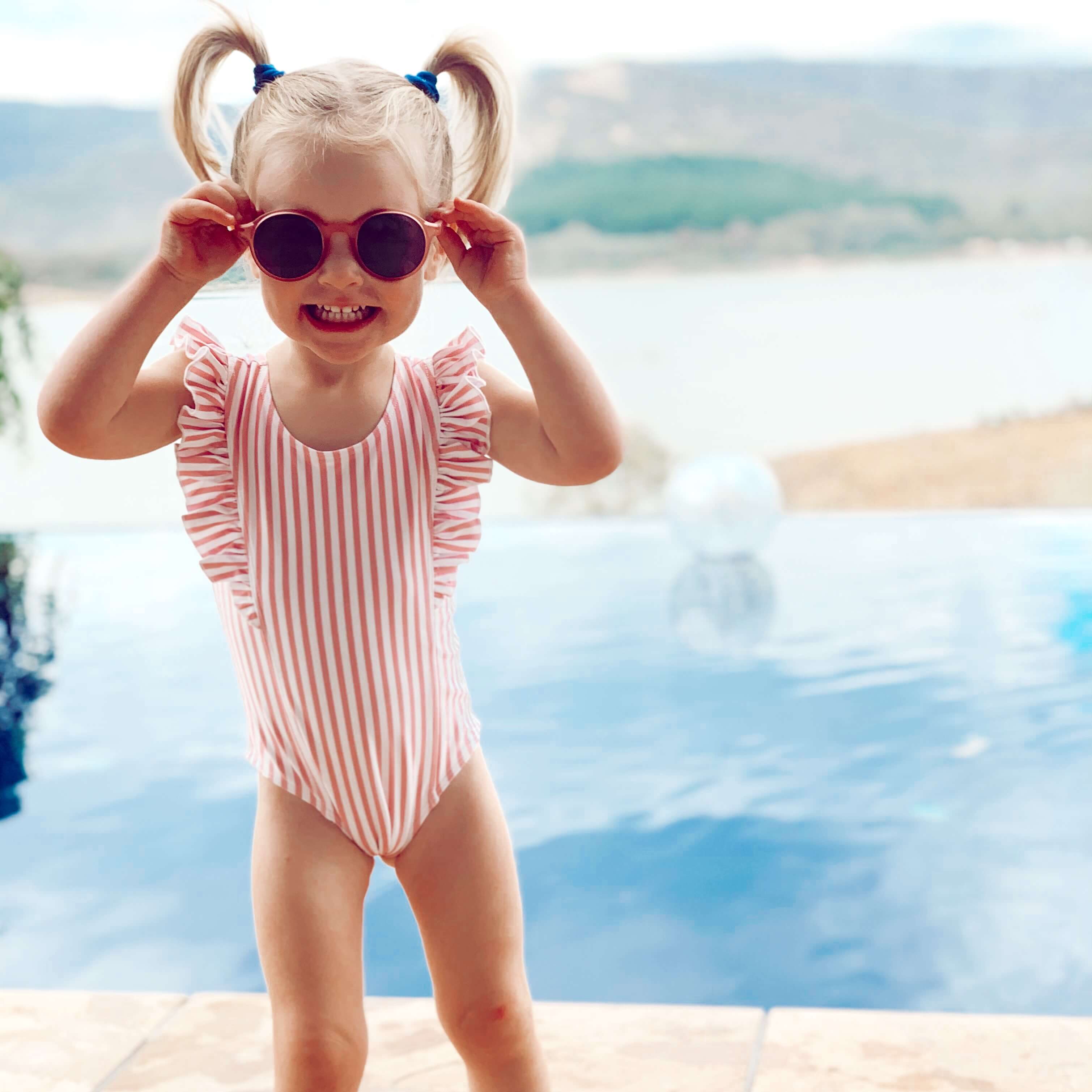 Ruffle One Piece Girls Swimsuit - Pink Stripe - Laguna Lifestyle