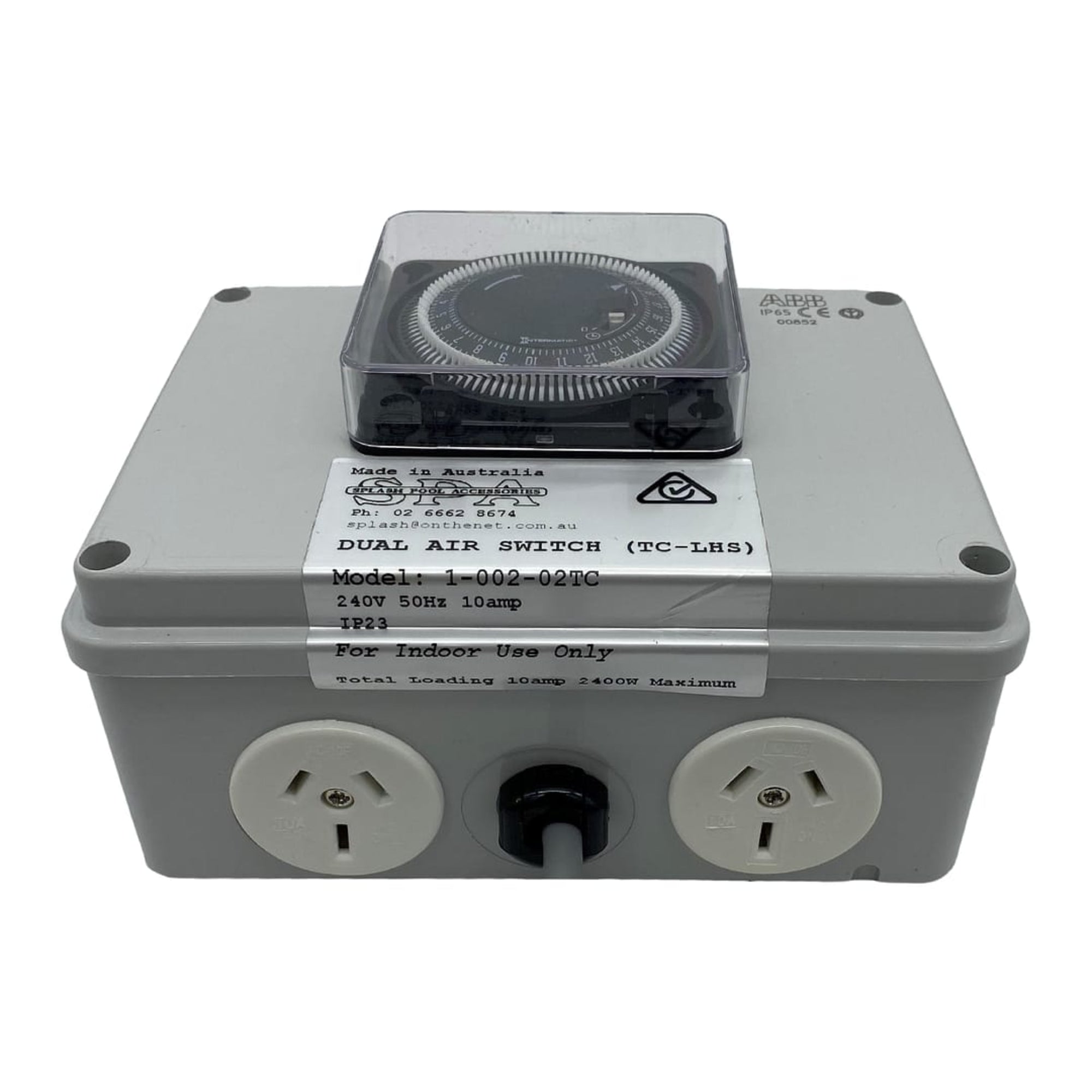 Double Outlet 10amp Air Switch Box c/w Time Clock - Air Switch Boxes