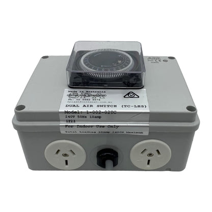 Double Outlet 10amp Air Switch Box c/w Time Clock - Air Switch Boxes
