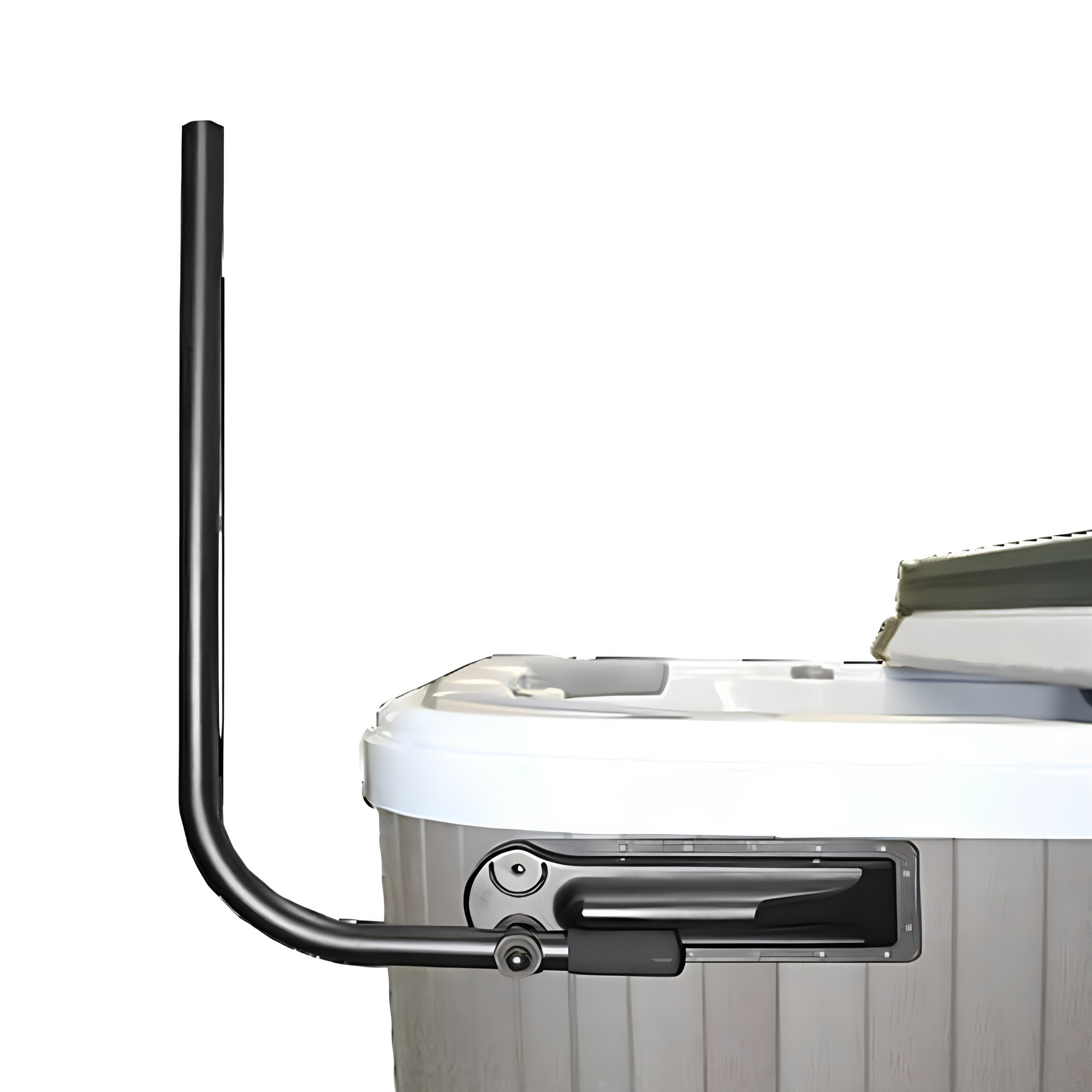Spa with a black metal handle on a white background