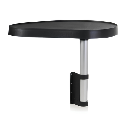 Black spa caddy with mounting bracket and pole on white background