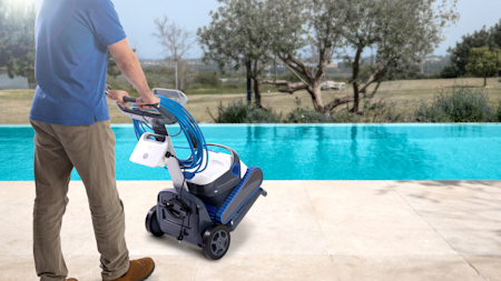 Dolphin S200 S300 on a caddy poolside