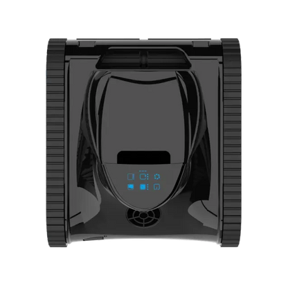Black robotic pool cleaner with digital display