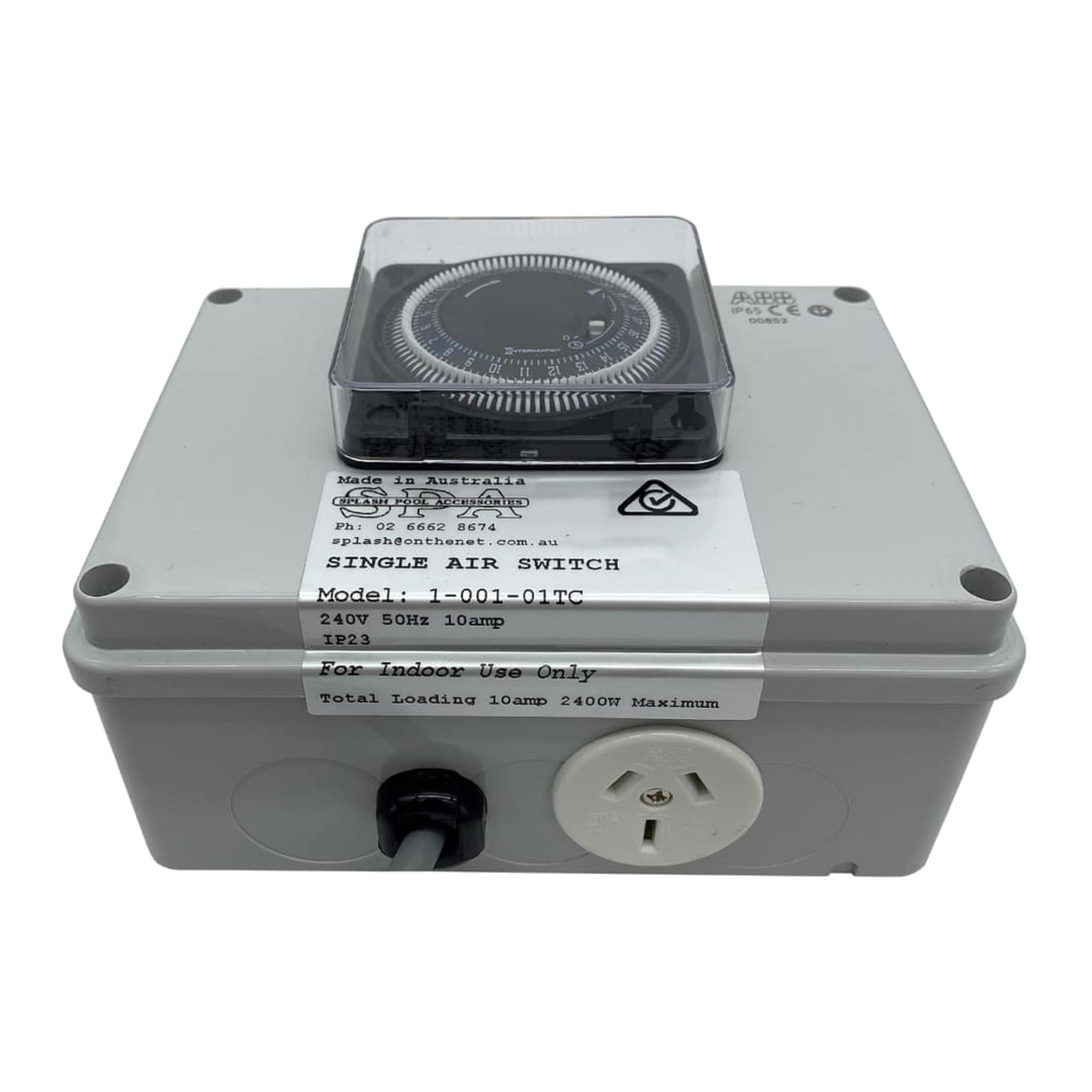 Single Outlet 10amp Air Switch Box c/w Time Clock - Air Switch Boxes