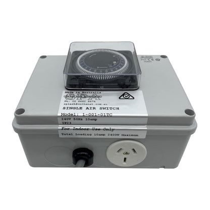 Single Outlet 10amp Air Switch Box c/w Time Clock - Air Switch Boxes