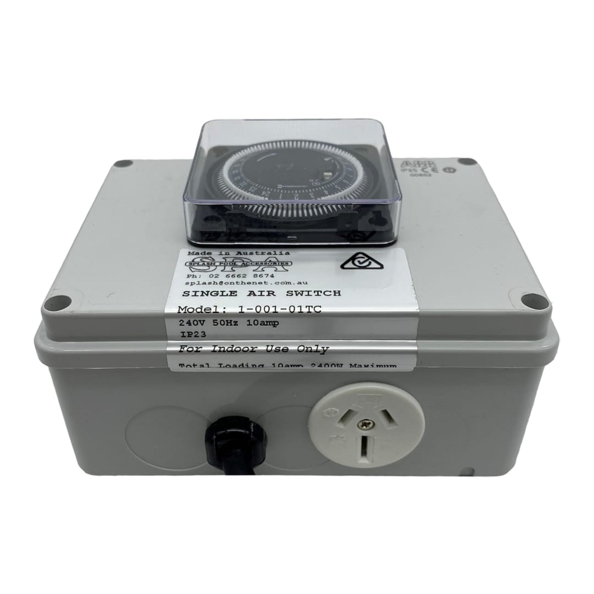 Single Outlet 15amp Air Switch Box c/w Time Clock - Air Switch Boxes