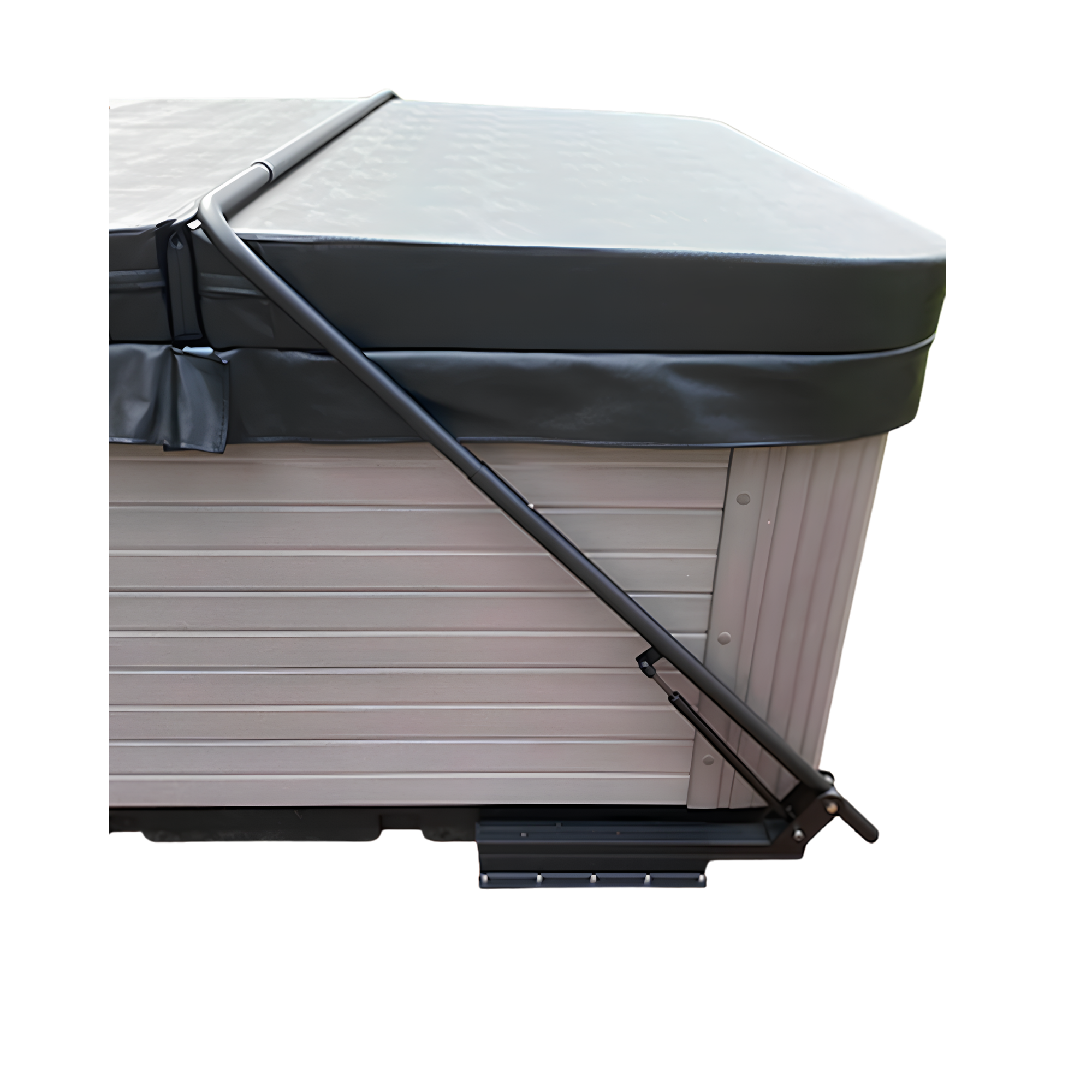 Hydraulic assisted spa cover lifter mounted to deck