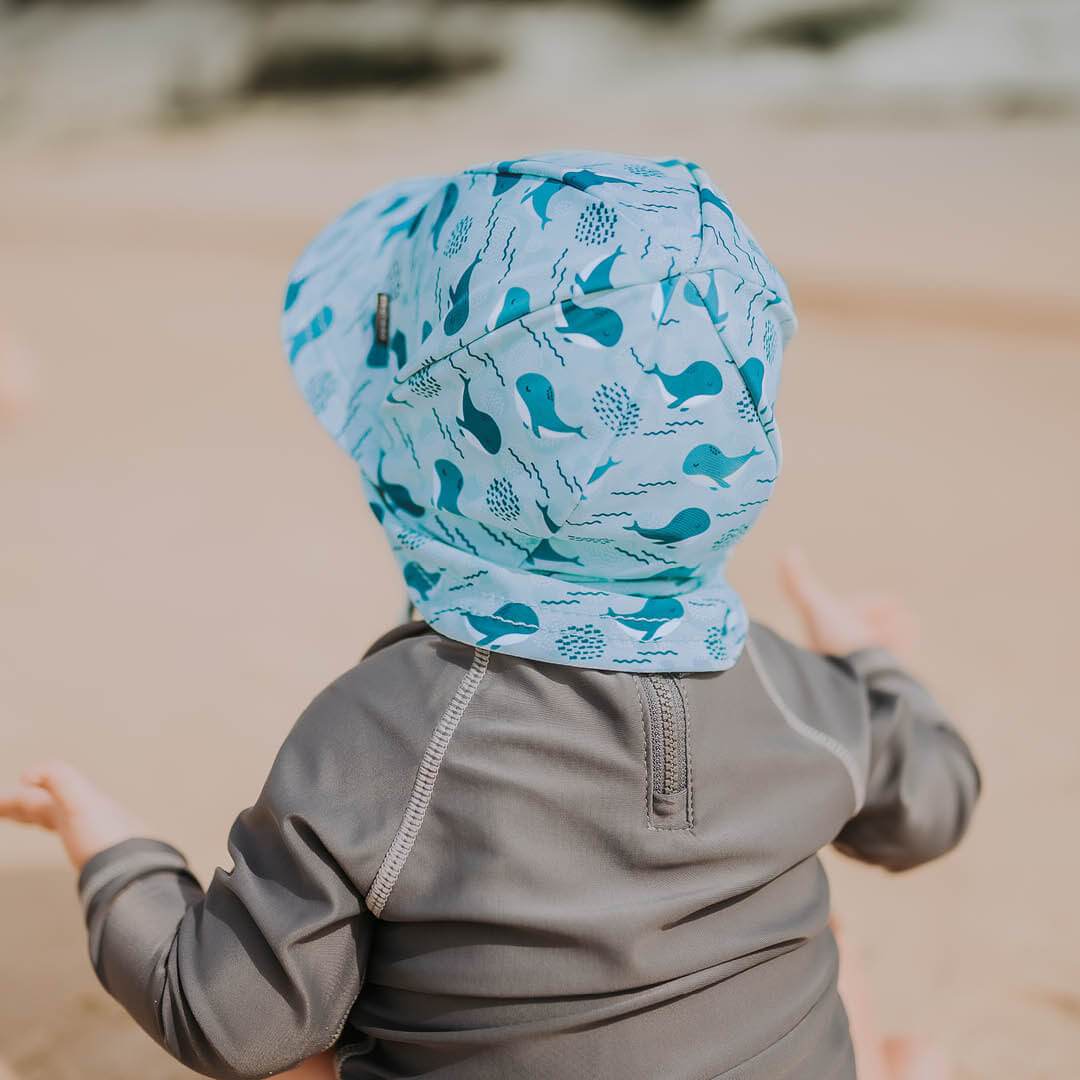 Kids Swim Legionnaire Flap Hat Hat - Whale Print - Laguna Lifestyle