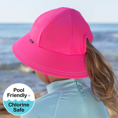 Kids Swim Ponytail Bucket Hat - Candy Pink - Laguna Lifestyle
