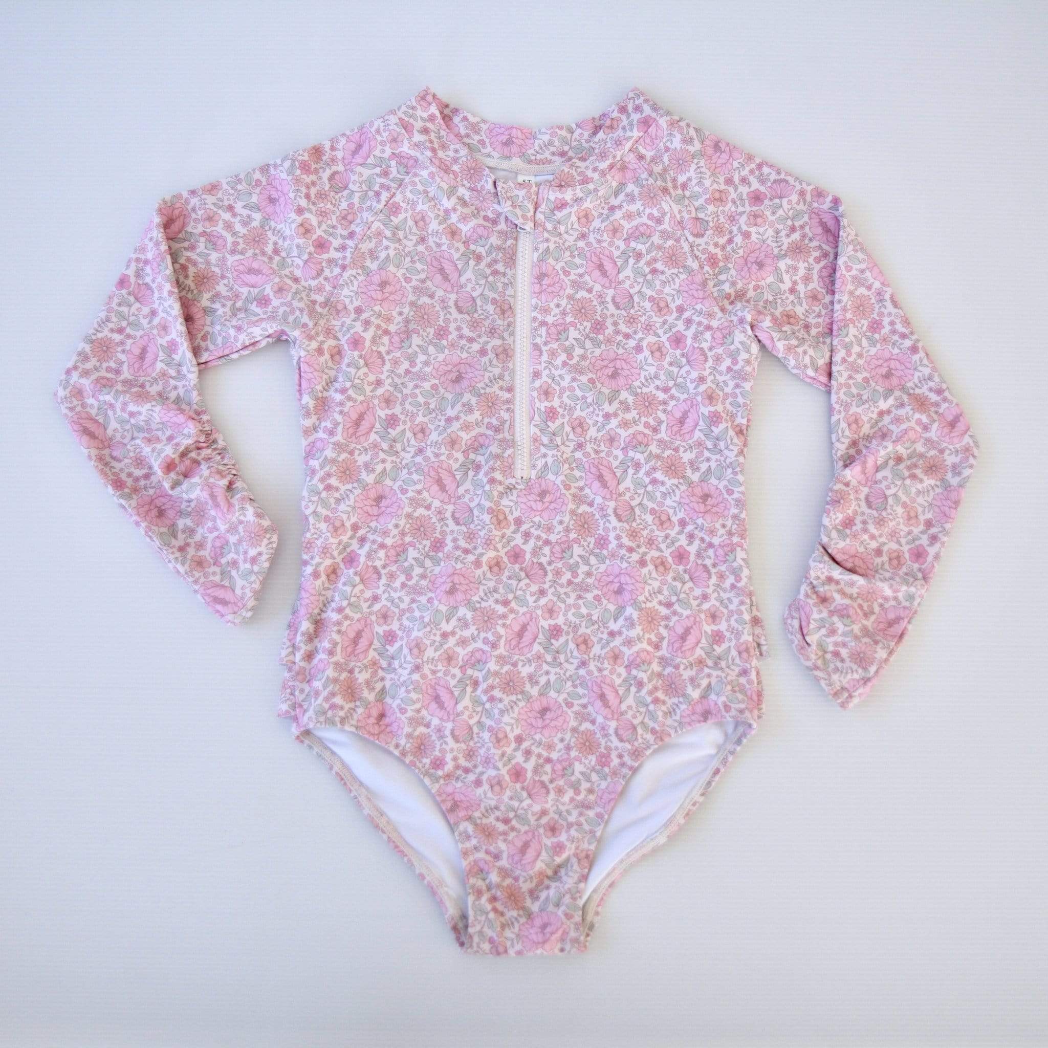 Long Sleeve Zippered Girls Swimsuit - Daisy Floral - Laguna Lifestyle