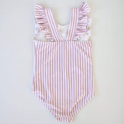 Ruffle One Piece Girls Swimsuit - Pink Stripe - Laguna Lifestyle