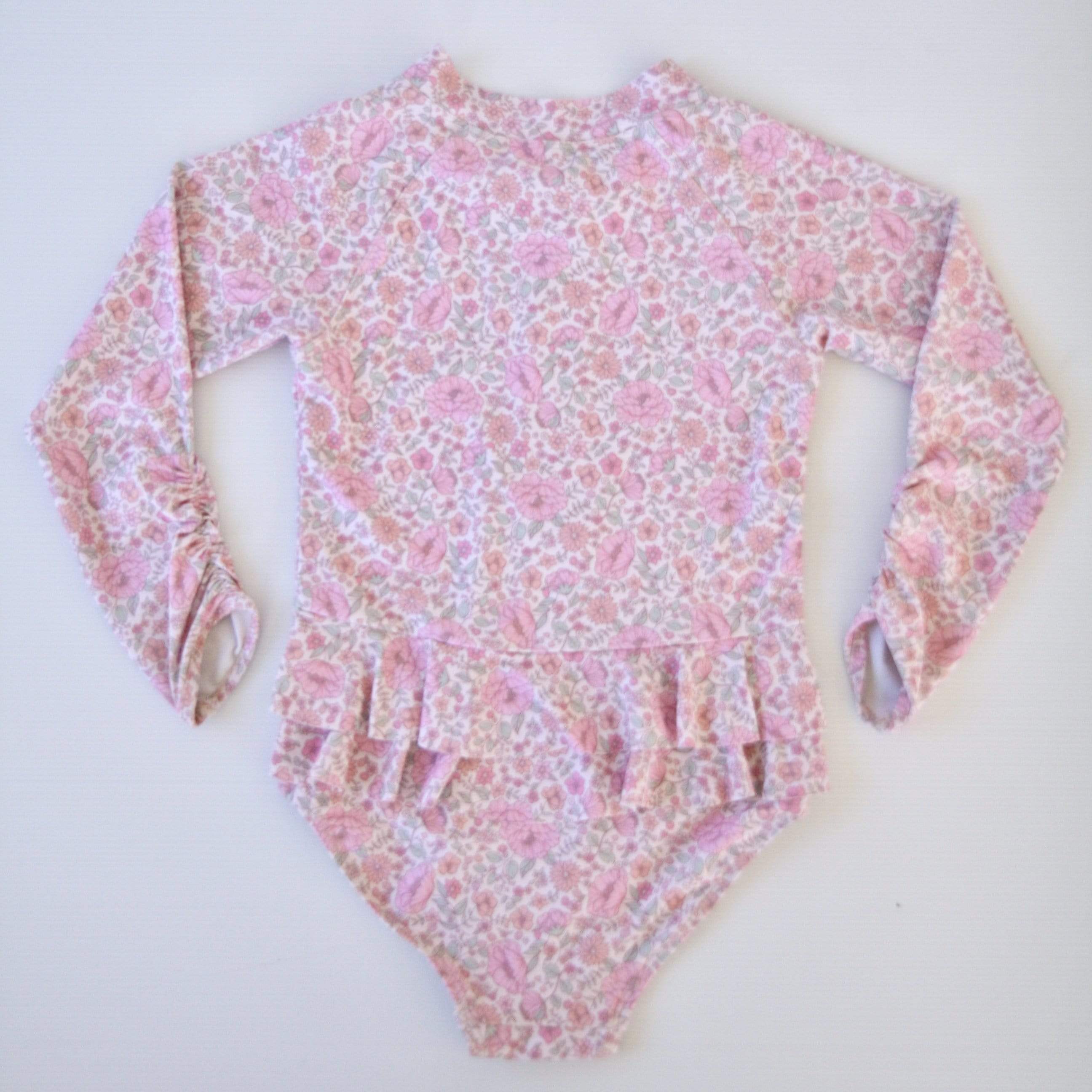 Long Sleeve Zippered Girls Swimsuit - Daisy Floral - Laguna Lifestyle